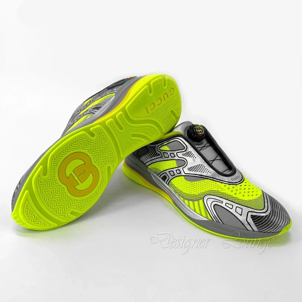 NEW GUCCI Ultrapace R GG Logo Men's Sneakers Yellow Grey 8 G / US 8.5 Authentic
